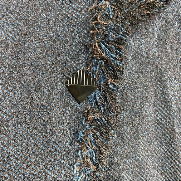 Vintage Brenda French black navy knit button front fringe cardigan medium - Picture 6 of 8